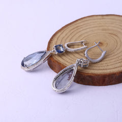 European Premium Stye Inlaid Crystal Soleste Halo Water Droplet Sterling Silver Drop Earrings for Women