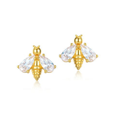 Pear Shape Zircon Cute Bee Sterling Silver Stud Earrings