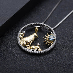 Chinese Style Element Design Zodiac Series Jade Rabbit Natural Topaz Silver Necklace for Women