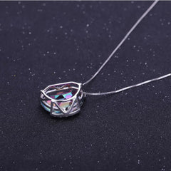 European Simple Design Inlaid Colourful Crystal Irregular Pendant Silver Necklace for Women