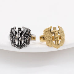 Retro Angel Wings Cross Men's Titanium Steel Ring
