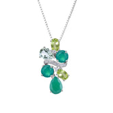 Luxury Style Inlaid Colourful Natural Gemstone Little Grape String Pendant Silver Necklace for Women