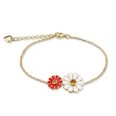 Double Daisy with Yellow Zircon Silver Bracelet for Women