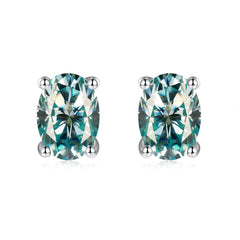 Solitaire 1.0 Carat Oval Cut Moissanite Silver Stud Earrings
