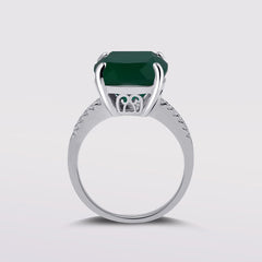 Natural Green Agate Square Four Prongs Solitaire Sterling Silver Ring for Women