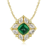 Green Nanometer Stone Marquise Shape Zircon Square Sterling Silver Necklace