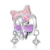 Halloween Pink Skull Girl Zircon Silver Pendant