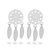 Feather Grid Dream Catcher Polished Sterling Silver Drop Earrings