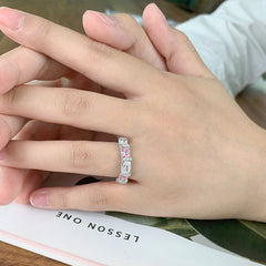 Oval White and Pink Zircon Silver Ring for Women