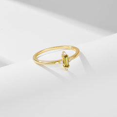 Baguette Cut Olive Green Zircon Silver Ring