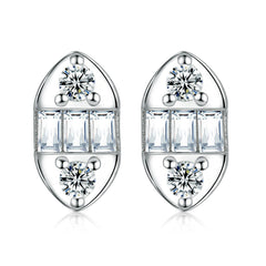 Rectangle Zircon Marquise Shape Silver Studs Earrings for Women