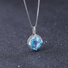 European Simple Fashion Style Inlaid Natural Topaz Soleste Halo Pendant Silver Necklace for Women