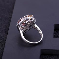 Colourful Mardi Gras Gemstone Luxury Pear Drop Sterling Silver Ring for Women