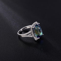 European and American Fashion Temperament Inlaid Colorful Crystal Vintage Soleste Halo Sterling Silver Ring for Women