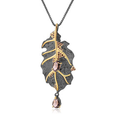 Italian Jewelry Design Brooch Pendant Dual-use Inlaid Natural Crystal Leaf Pendant Silver Necklace for Women