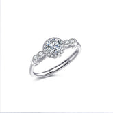 Round Zircon Soleste Halo Four Zircon Cathedral Silver Ring