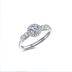 Round Zircon Soleste Halo Four Zircon Cathedral Silver Ring