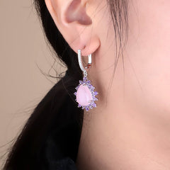 Barbie Pink Carnelian 925 Silver inlaid Gemstone Drop Earrings for Women