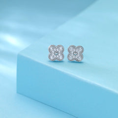 Full Zircon Clover Sterling Silver Stud Earrings