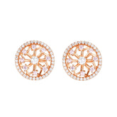 Zircon Hollow Flower Pattern Circle Silver Studs Earrings for Women