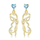 Pregnant Mother Heart Shape Blue Zircon Pearl Drop Earrings