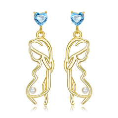 Pregnant Mother Heart Shape Blue Zircon Pearl Drop Earrings