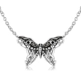 Double Snake Butterfly Pendant Silver Necklace