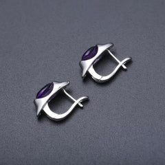 European Retro Style Inlaid Natural Gemstone Oval Shape Silver Studs Earrings for Women
