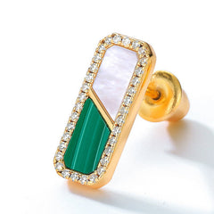 Mother of Pearl and Malachite Rectangle Sterling Silver Stud Earrings