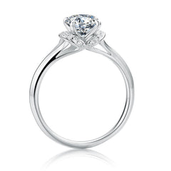 Double Petal Prongs 1.0 Carat Round Cut Moissanite Engagement Ring