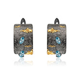 Italian Retro 925 Silver Natural Topaz Hoops for Women
