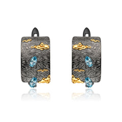 Italian Retro 925 Silver Natural Topaz Hoops for Women