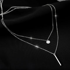 Zircon Circle Double Layers Silver Necklace for Women