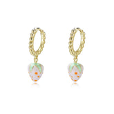 Enamel Pink Strawberry Silver Drop Earrings for Women