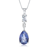 European Temperament Luxury Style Inlaid Natural Crystal Pear Drop Pendant Silver Necklace for Women
