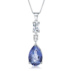 European Temperament Luxury Style Inlaid Natural Crystal Pear Drop Pendant Silver Necklace for Women