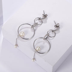 Interlocking Design 925 silver Natural Freshwater Pearl Drop Earrings for Women