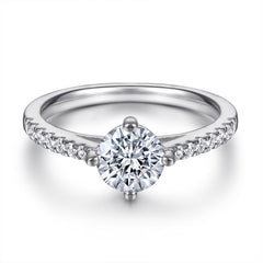 Round Zircon Four Prongs Cathedral Silver Ring