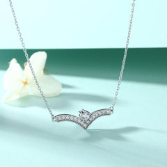 V-shaped with Round Zircon Silver Necklace for Women