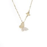 (Two Colours) White Zircon Double Butterflies Pendants Silver Collarbone Necklace for Women