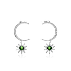 Moon and Sun with Round Cut Gemstone Earrings