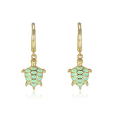 Enamel Glazed Green Turtle Silver Drop Earrings for Women