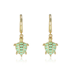 Enamel Glazed Green Turtle Silver Drop Earrings for Women