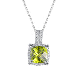 Soleste Halo Square Natural Olivine Silver Necklace