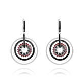 Enamel Multilayer Circle with Gemstones Silver Drop Earrings