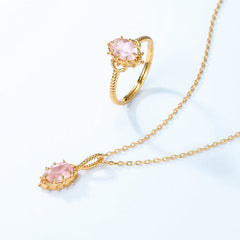 Retro Palace Style Oval Pink Crystal Opening Silver Ring