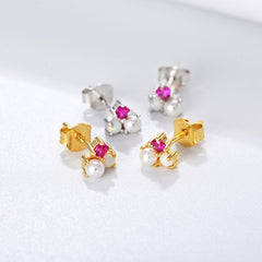 Opal Jewelry Pearl Zircon Silver Studs Earrings for Women