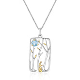 Italian Craftsman Jewelry Abstract Design Inlaid Natural Topaz Rectangle Pendant Silver Necklace for Women