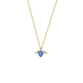 Blue Heart Zircon with Angel Wings Pendant Silver Necklace for Women