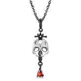 Halloween Skull Cross Sword Red Zircon Silver Necklace